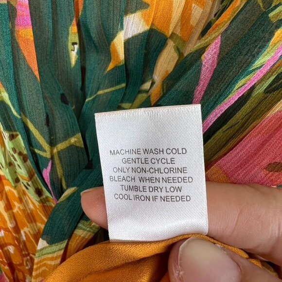 NWT Daniel Rainn Tropical Print Long Sleeve Pleated Blouse Ruffle Collar Sz PM - Picture 7 of 8